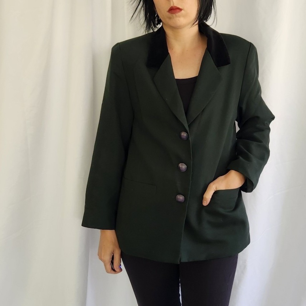 90s Green Blazer with Black Velvet Collar